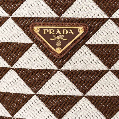 Prada Jacquard Saffiano Triangolo Symbole Embroidered Small Tote Tobacco Talco Tabacco/Talco 7 of 10