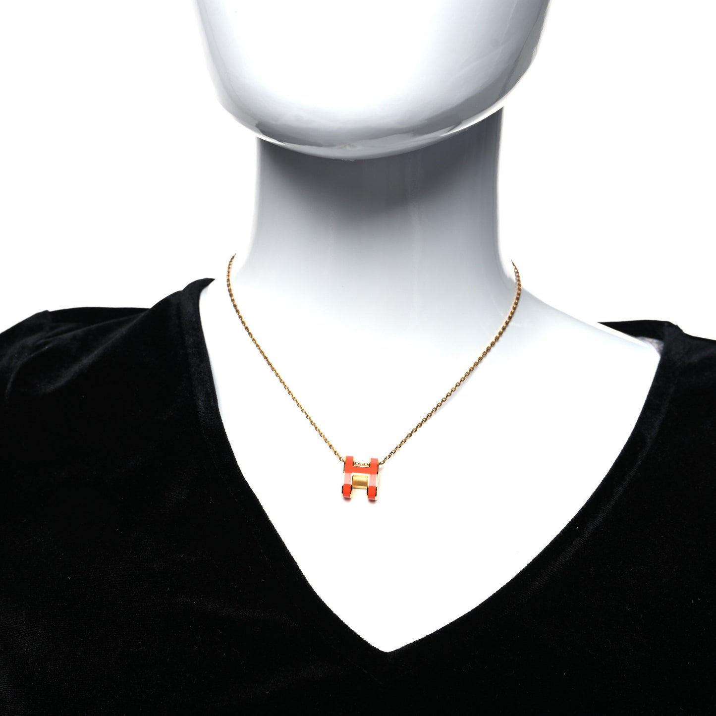 Lacquered Gold Mini Pop H Pendant Necklace Orange