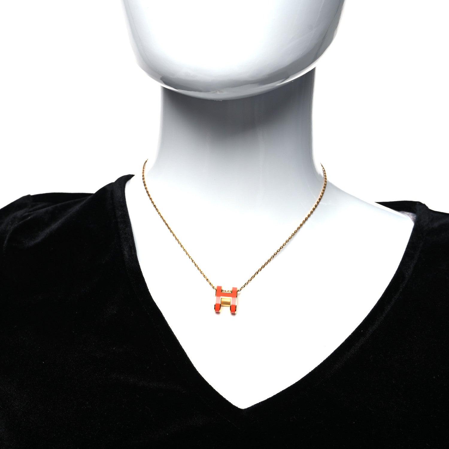 Hermes Lacquered Gold Mini Pop H Pendant Necklace Orange 2 of 5