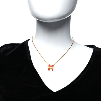Hermes Lacquered Gold Mini Pop H Pendant Necklace Orange 2 of 5
