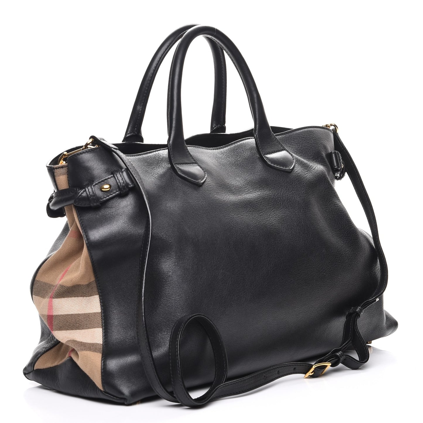 Grainy Calfskin House Check Large Banner Tote Black