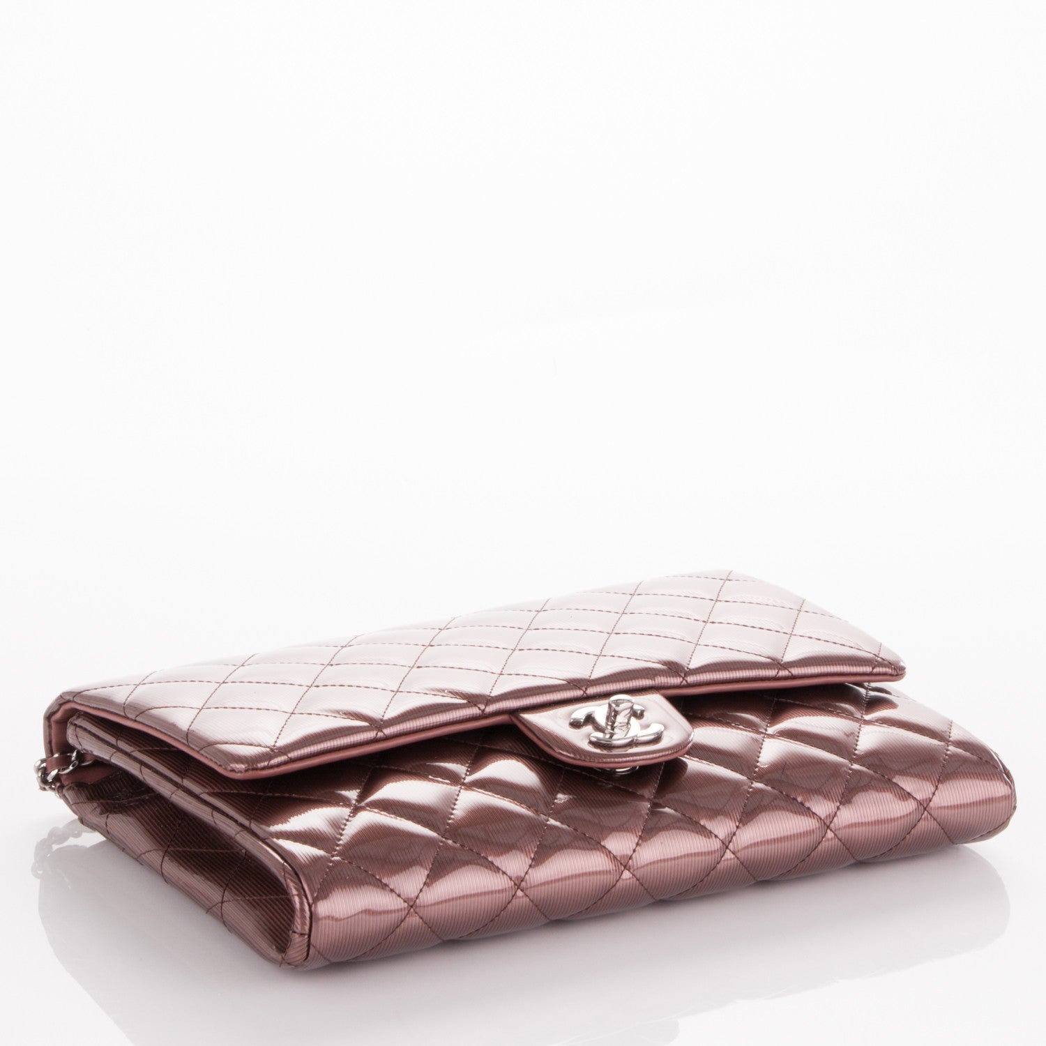 Chanel Striated Patent Quilted Clutch With Chain Flap Dark Pink 4 of 8