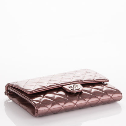 Chanel Striated Patent Quilted Clutch With Chain Flap Dark Pink 4 of 8