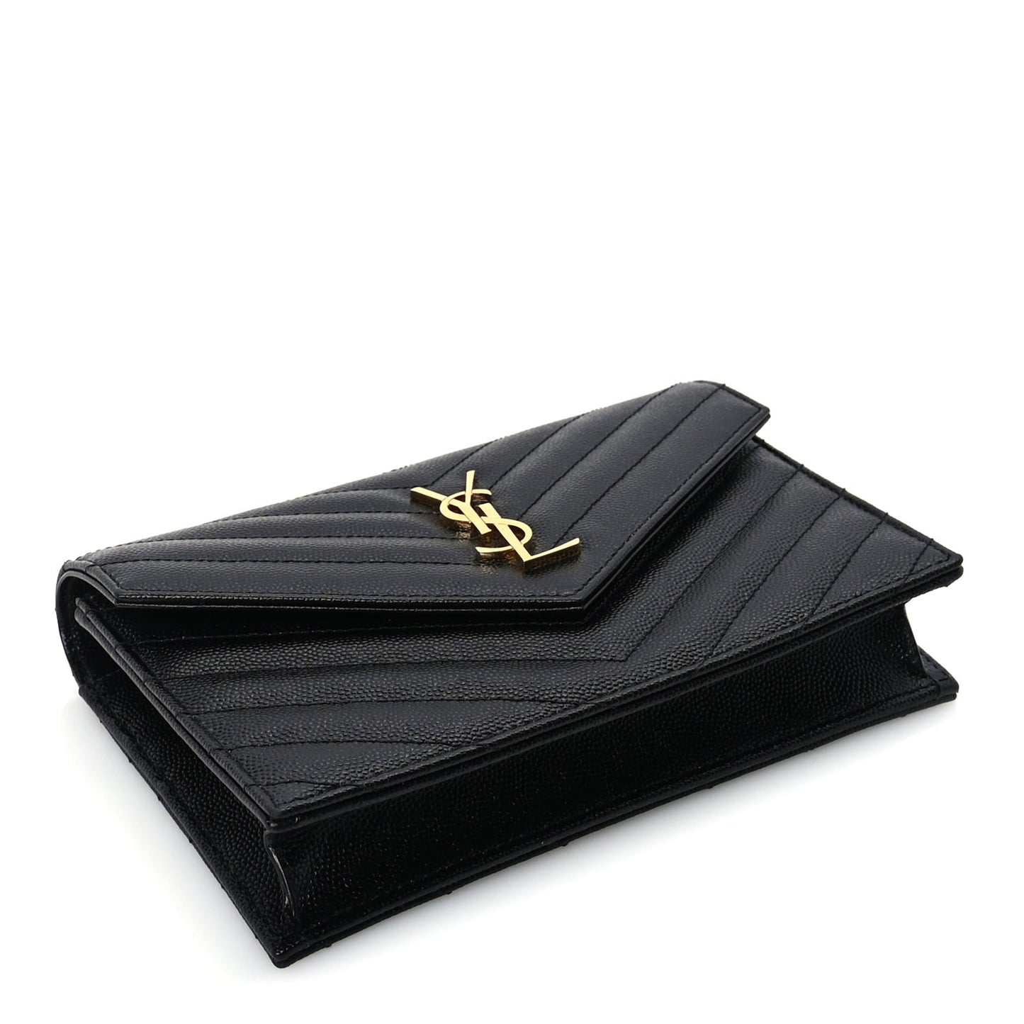 Grain De Poudre Matelasse Chevron Monogram Envelope Chain Wallet  Black