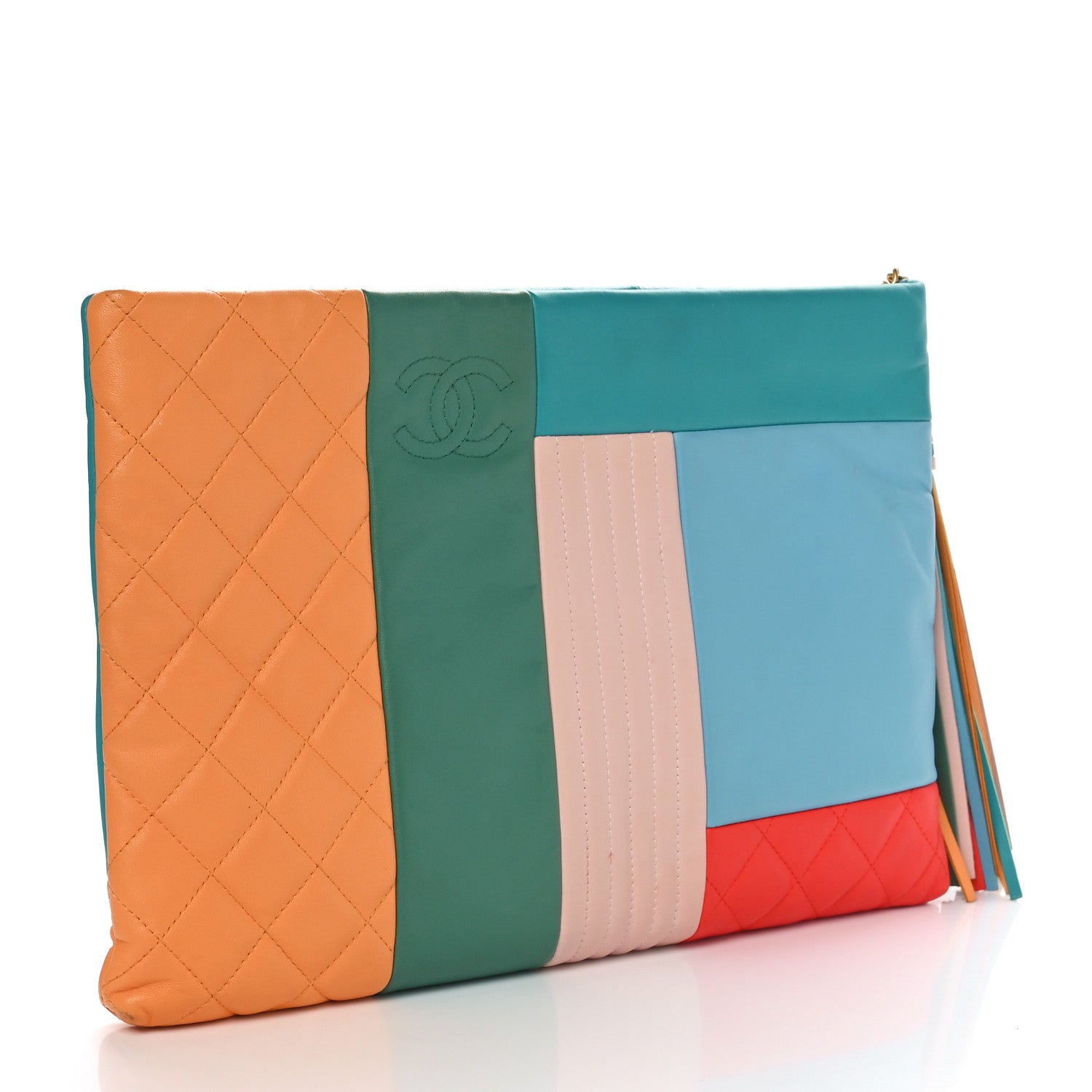 Chanel Lambskin Colorblock Cosmetic Case Turquoise Red 3 of 10