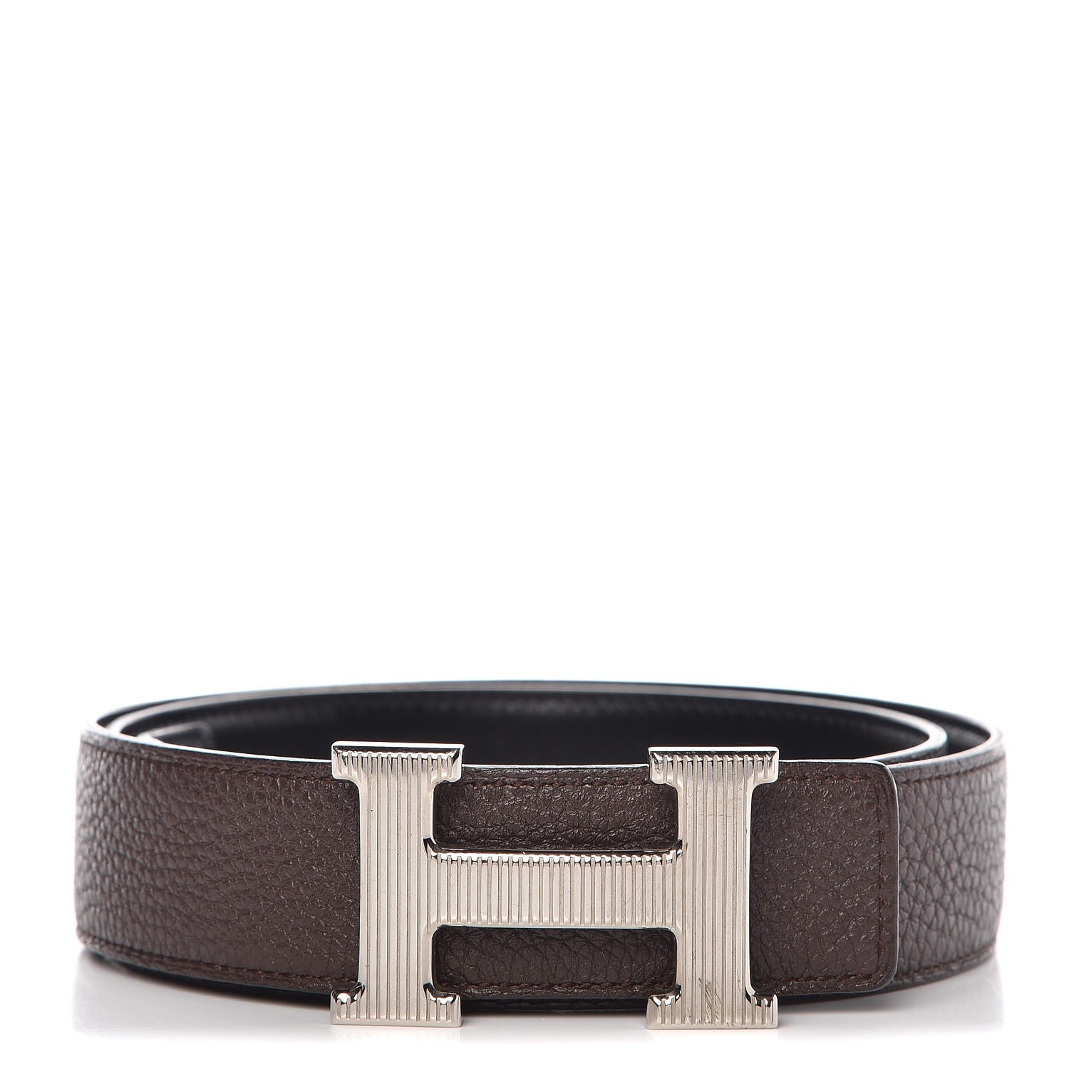 Hermes Togo Box 32mm Calandre H Belt 85 Chocolate Black 1 of 7