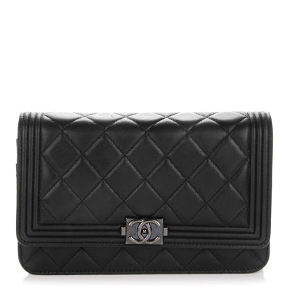 Chanel Lambskin Quilted Boy Wallet On Chain WOC Black 1 of 8