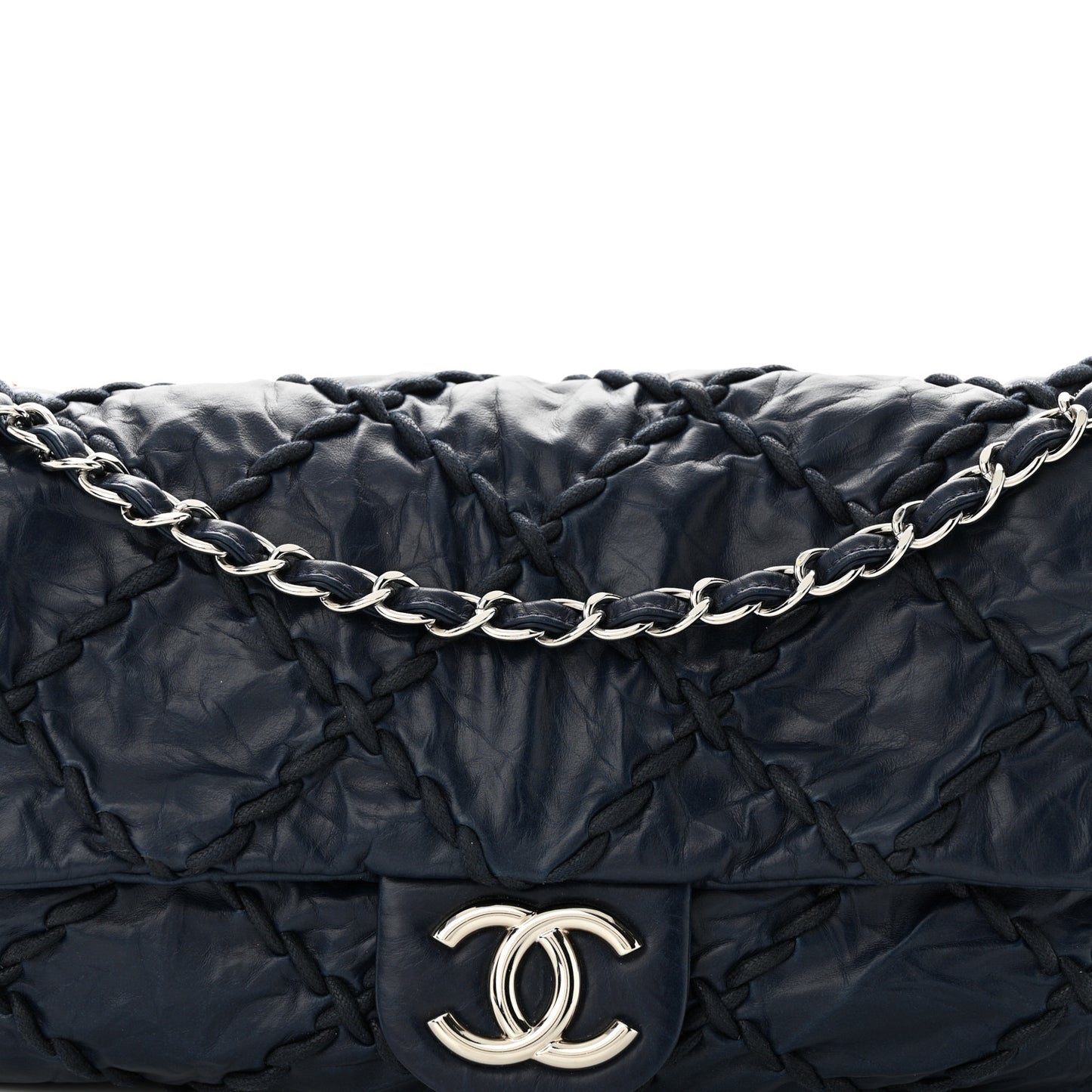 Calfskin Ultra Stitch Oversize Flap Navy