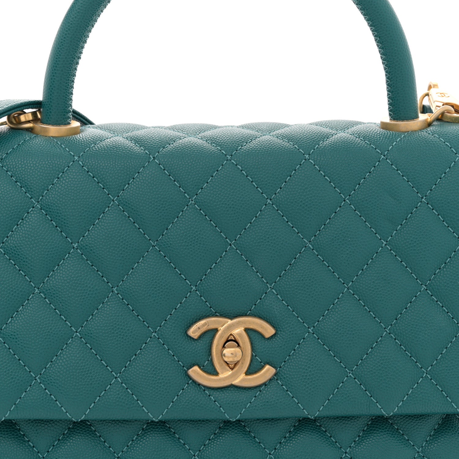 Chanel Caviar Quilted Small Coco Handle Flap Dark Turquoise 8 of 11