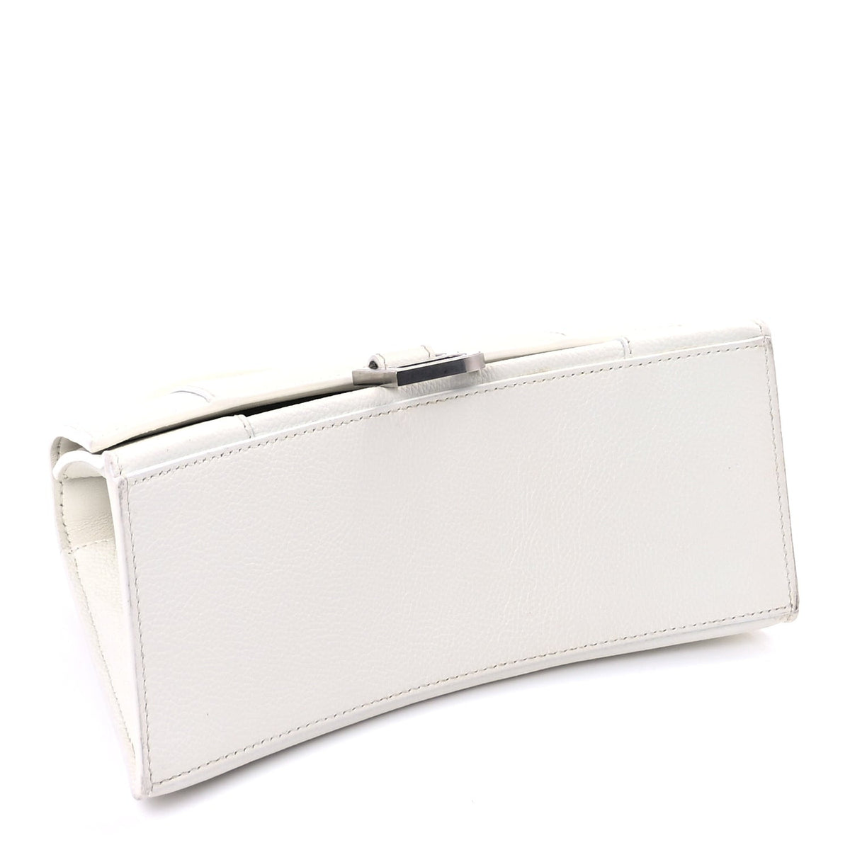 Grained Calfskin Small Hourglass Top Handle Bag White