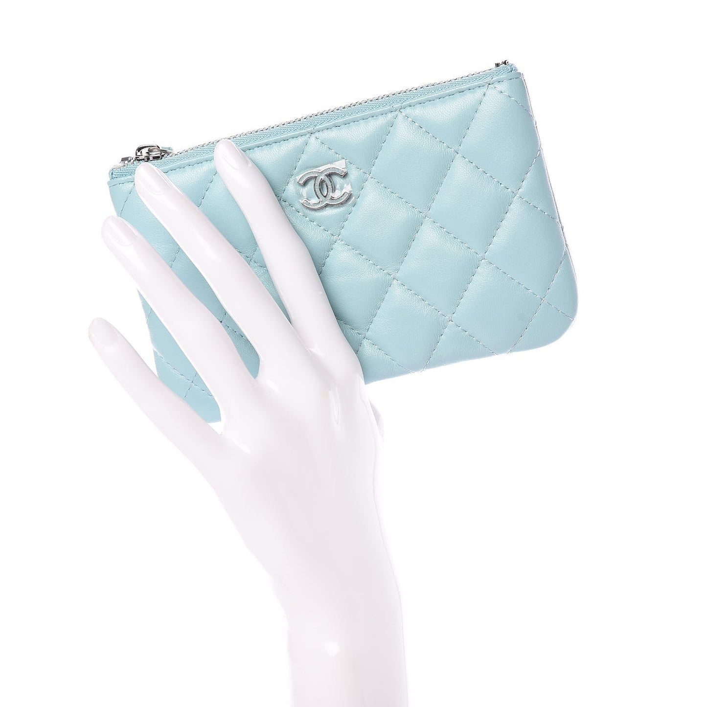 Lambskin Quilted Small Cosmetic Case Blue