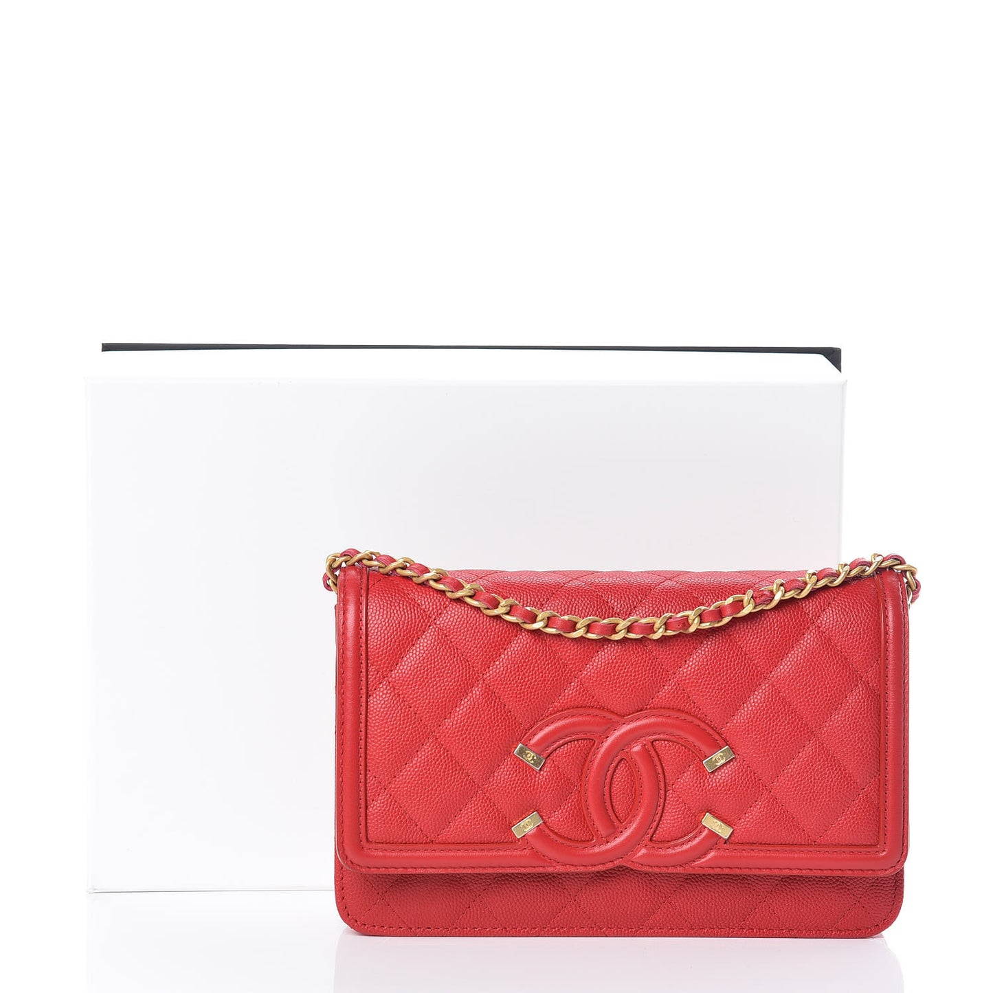 Caviar Quilted CC Filigree Wallet On Chain WOC Red
