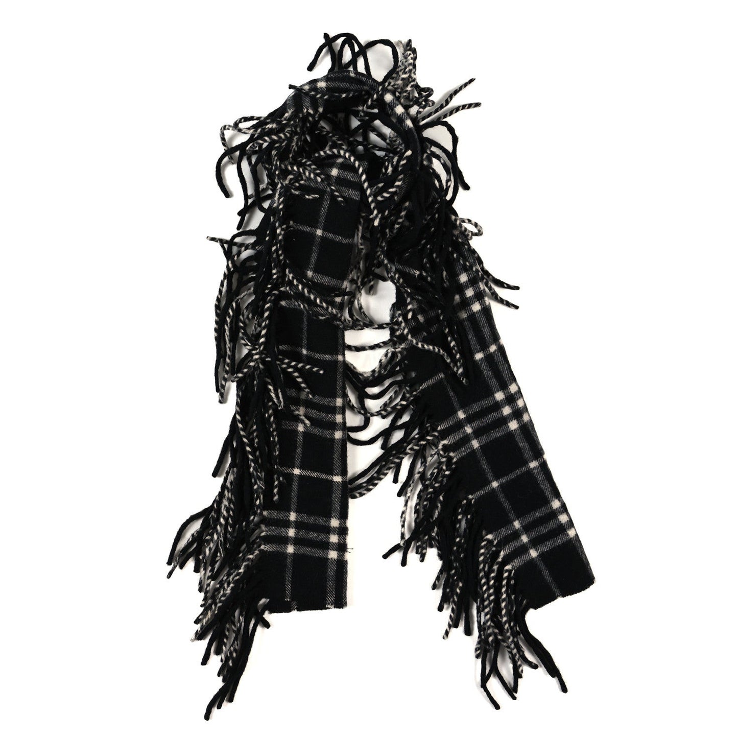 Cashmere Check Happy Fringe Scarf Black Calico