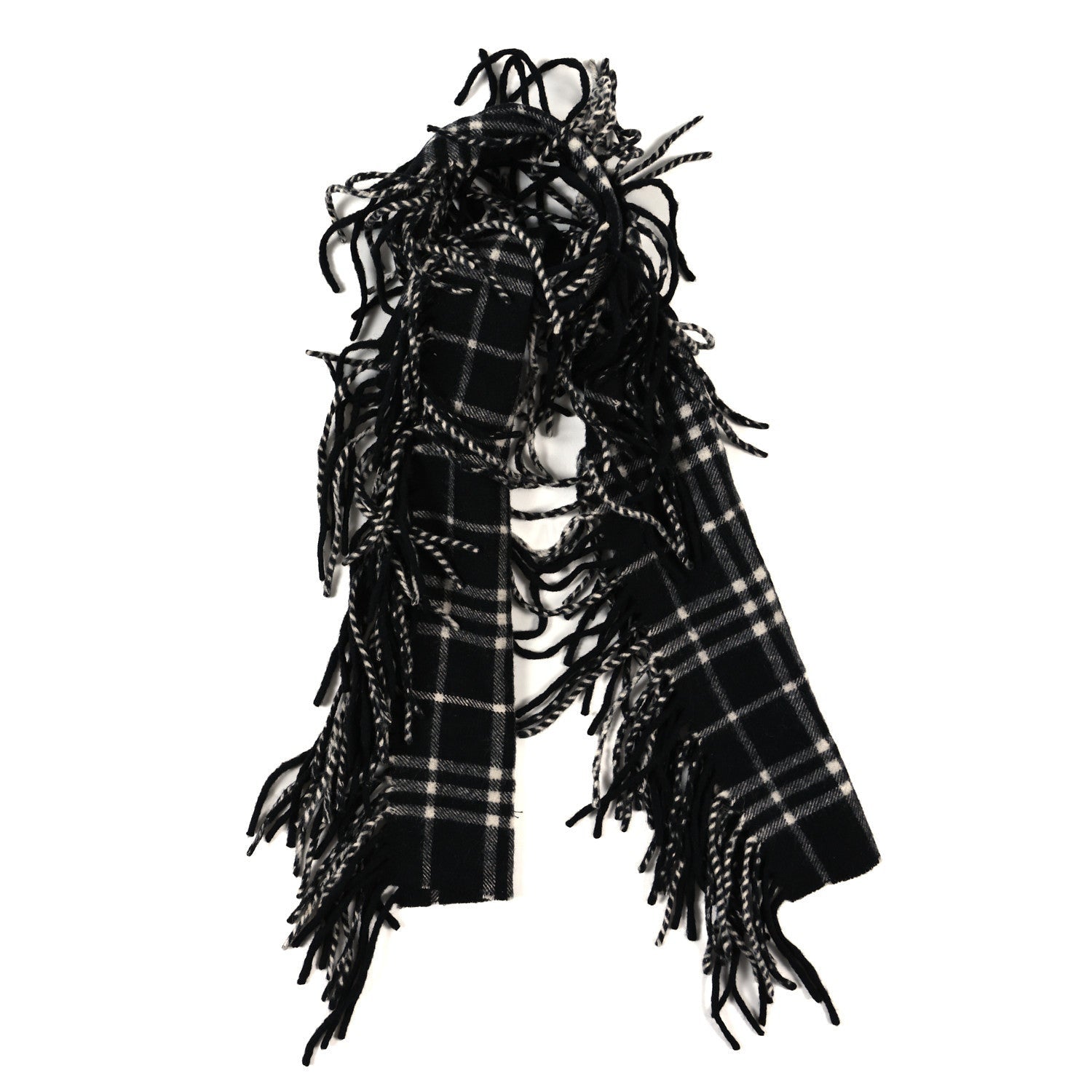 Burberry Cashmere Check Happy Fringe Scarf Black Calico 1 of 4