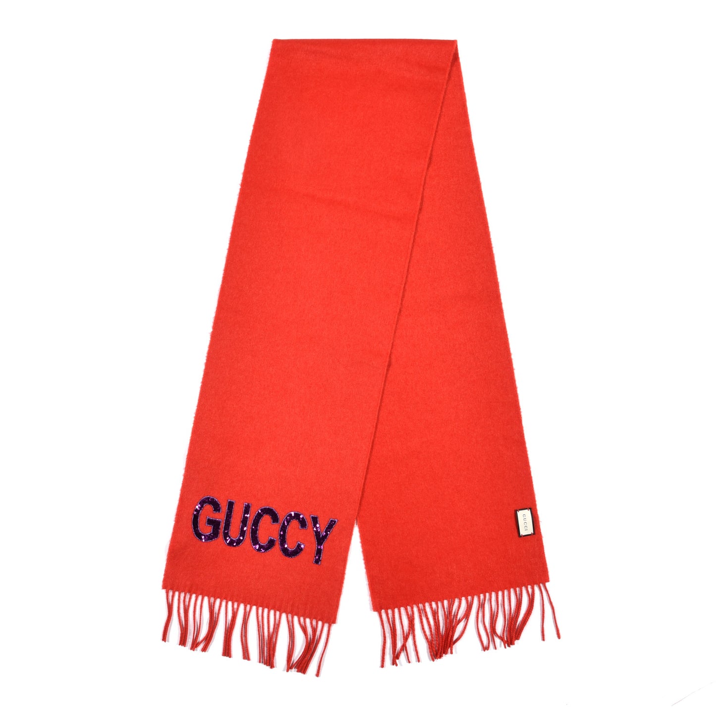 Silk Cashmere Sequins Woven Guccy Scarf Flame