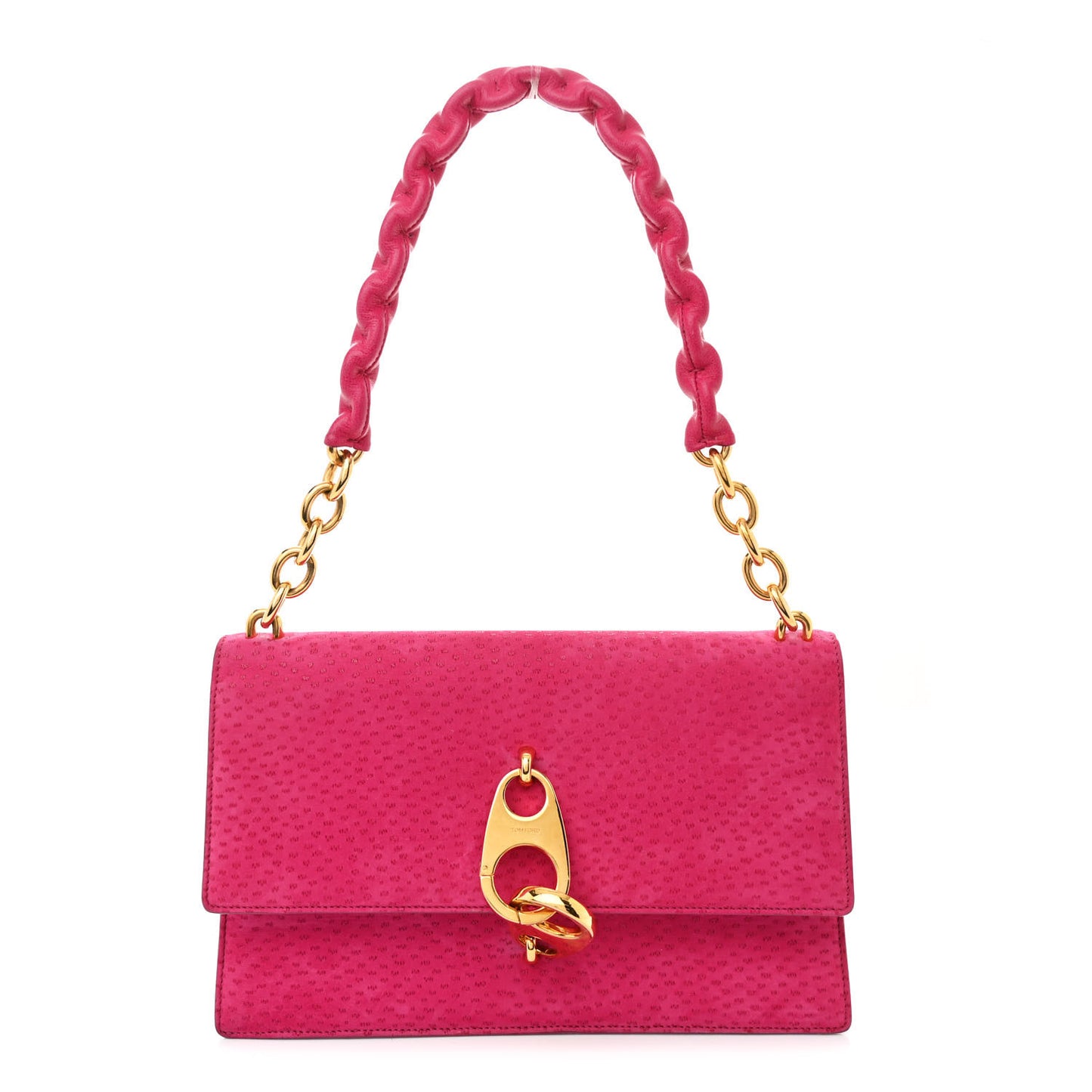 Suede Large Clip Shoulder Bag Hot Pink