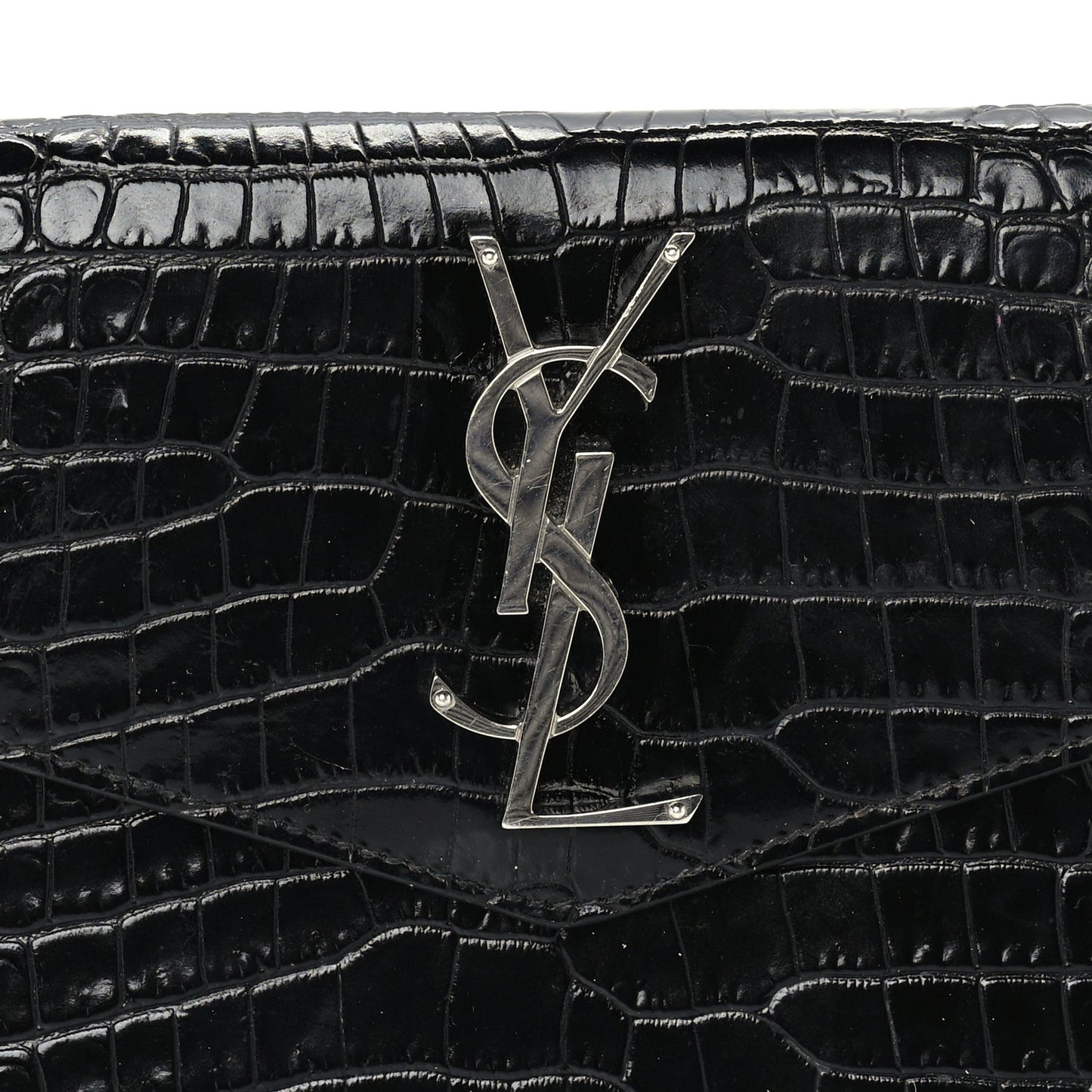 Calfskin Crocodile Embossed Uptown Monogram Pouch Black