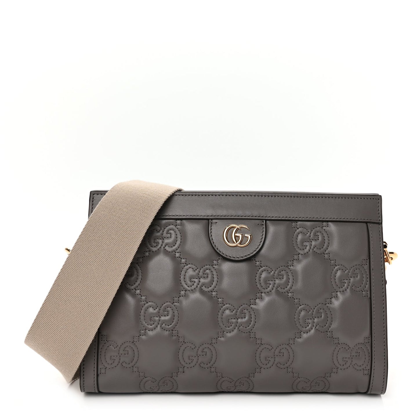 Calfskin GG Matelasse Small Slim Chain Shoulder Bag Dusty Grey Natural