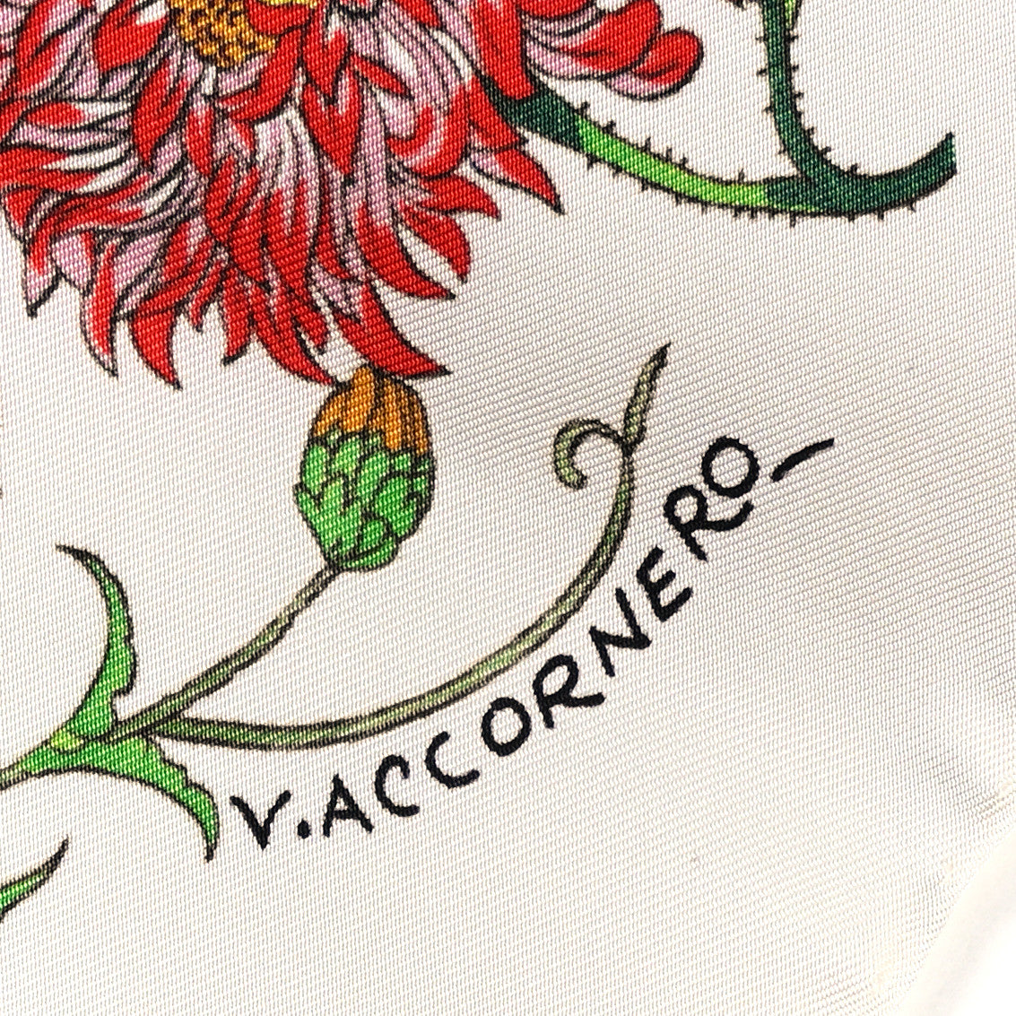 Silk Twill Flora Square Scarf White