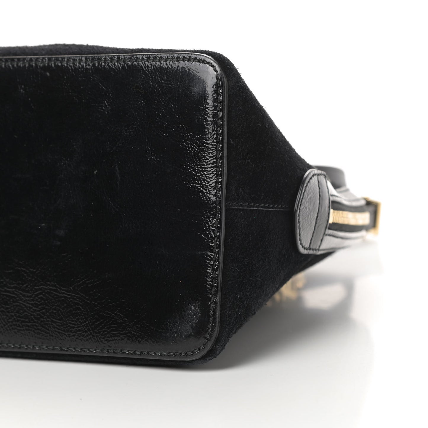 Suede Patent GG Web Medium Ophidia Top Handle Dome Bag Black