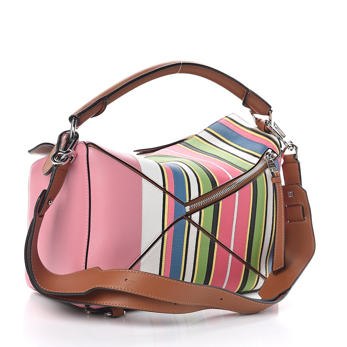 Calfskin Small Fringe Puzzle Bag Pink Multicolor