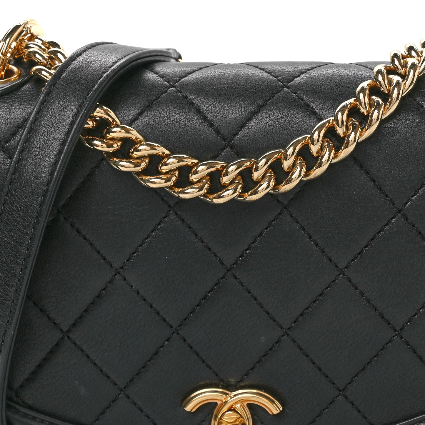 Calfskin Quilted Small Underline Flap Black