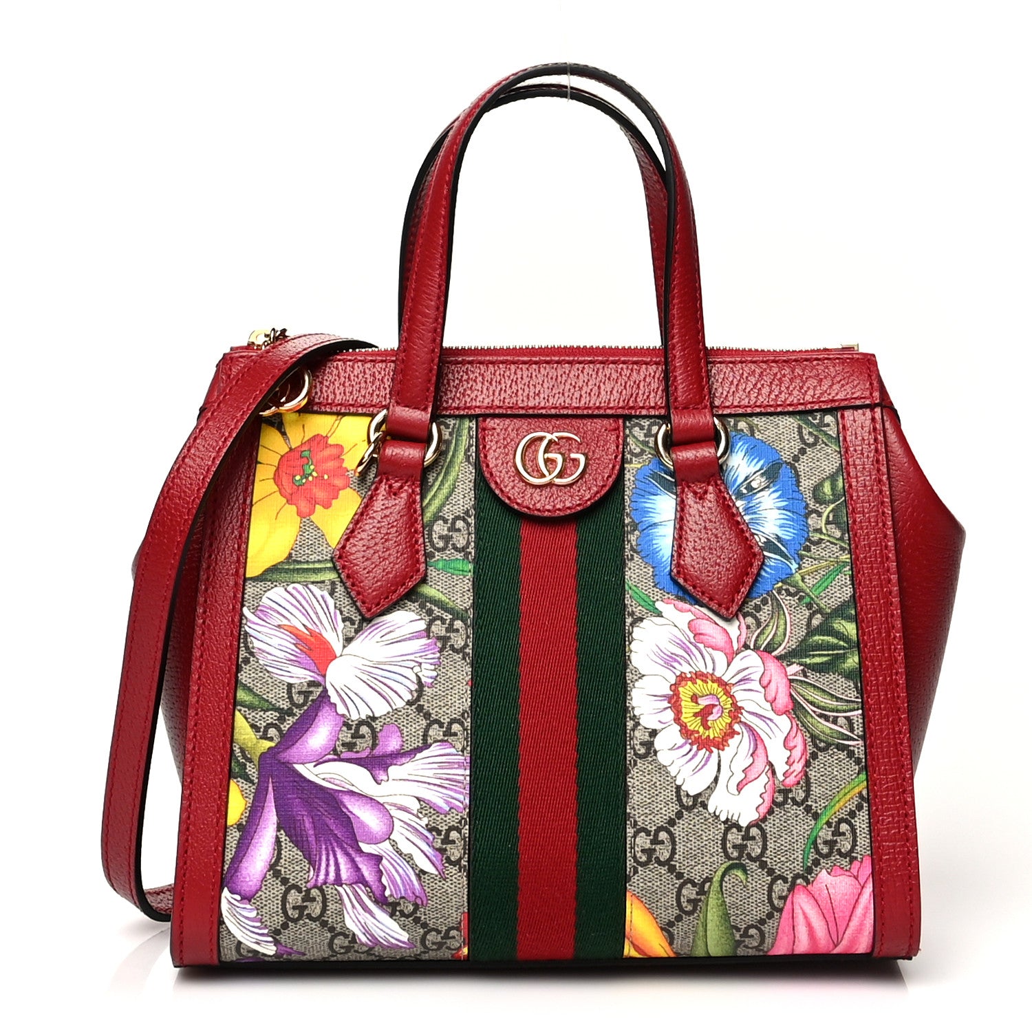 Gucci GG Supreme Monogram Flora Web Small Ophidia Tote Bag Red 1 of 11