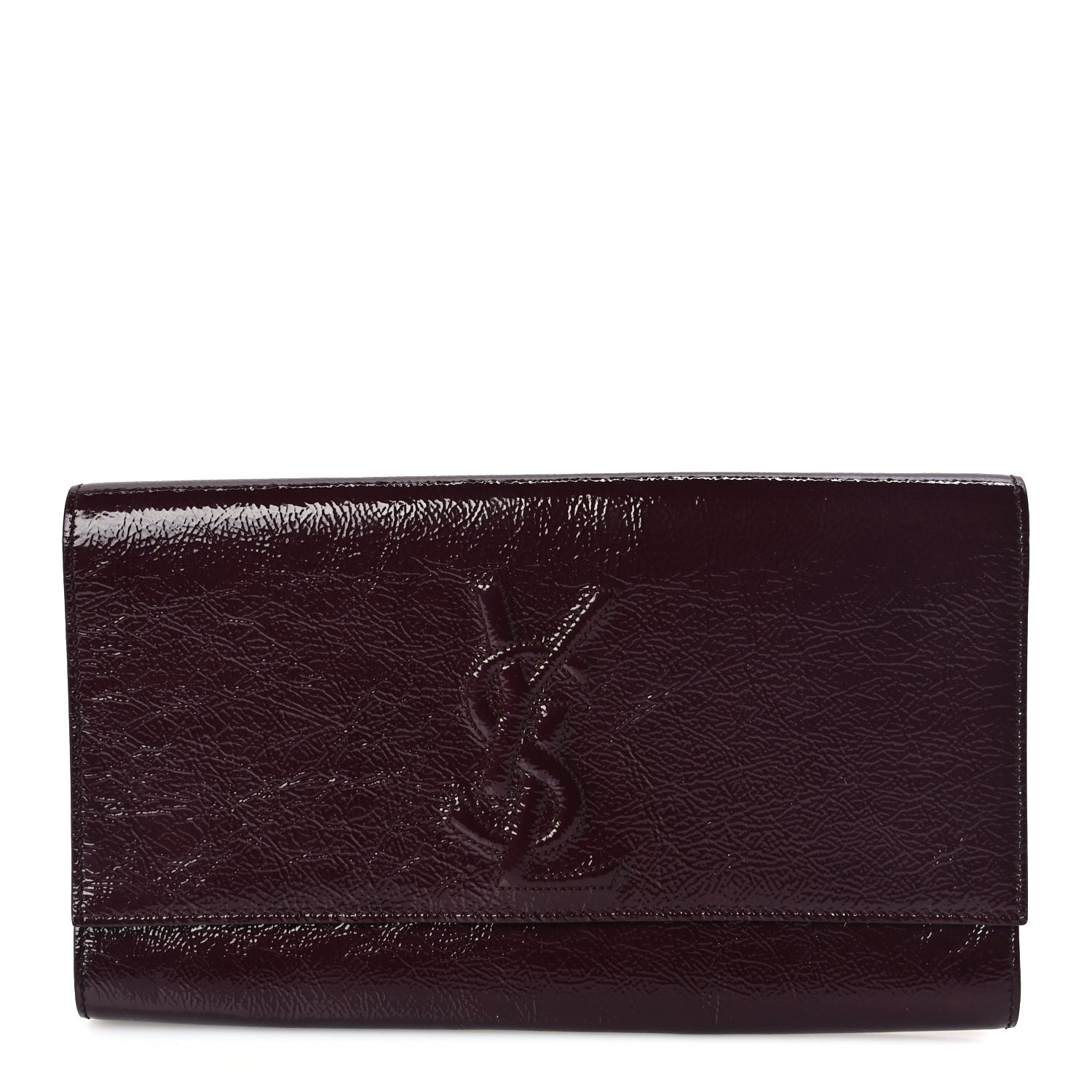 Saint Laurent Textured Patent Monogram Large Belle De Jour Clutch Burgundy 1 of 7