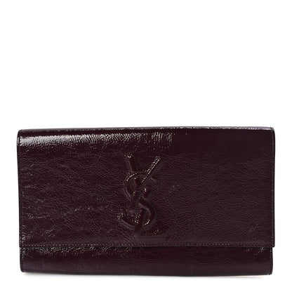 Saint Laurent Textured Patent Monogram Large Belle De Jour Clutch Burgundy 1 of 7