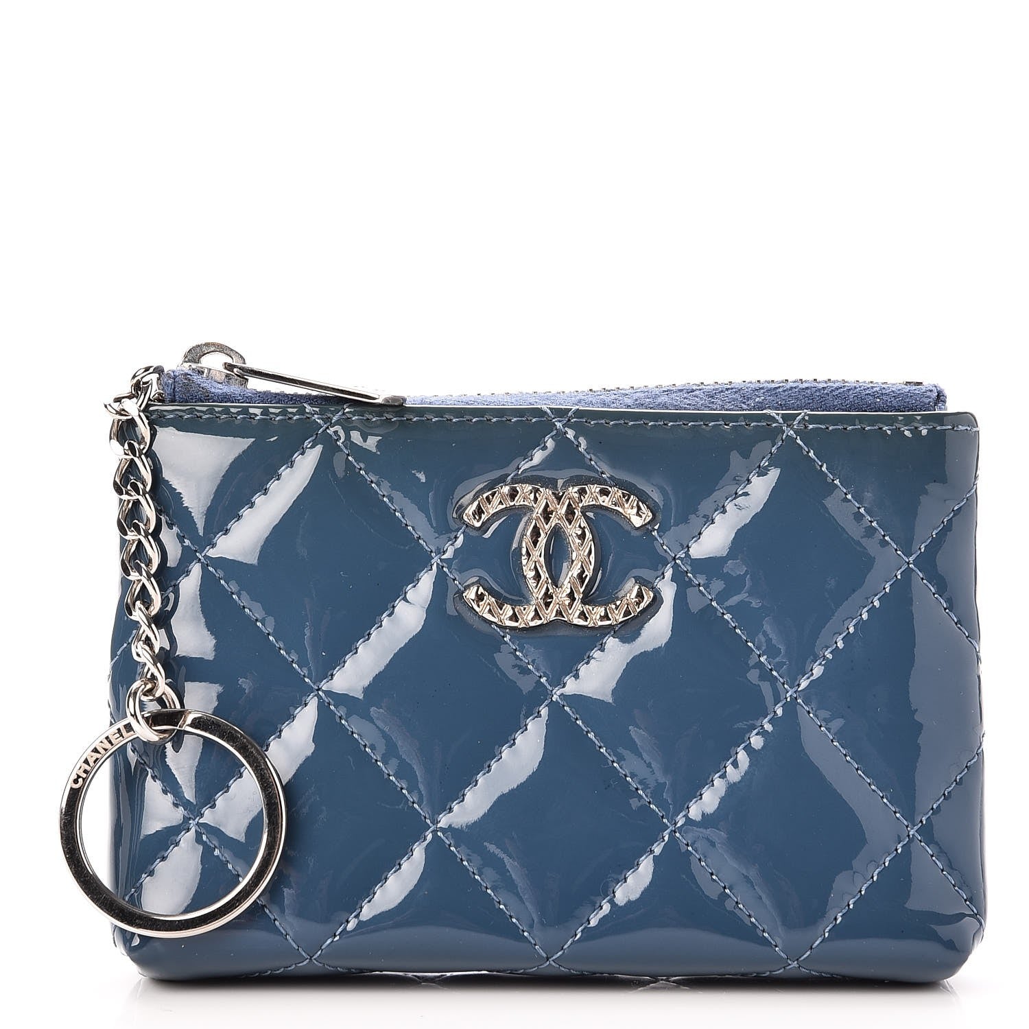 Chanel Patent Quilted Brilliant Key Holder Case Royal Blue 1 of 10