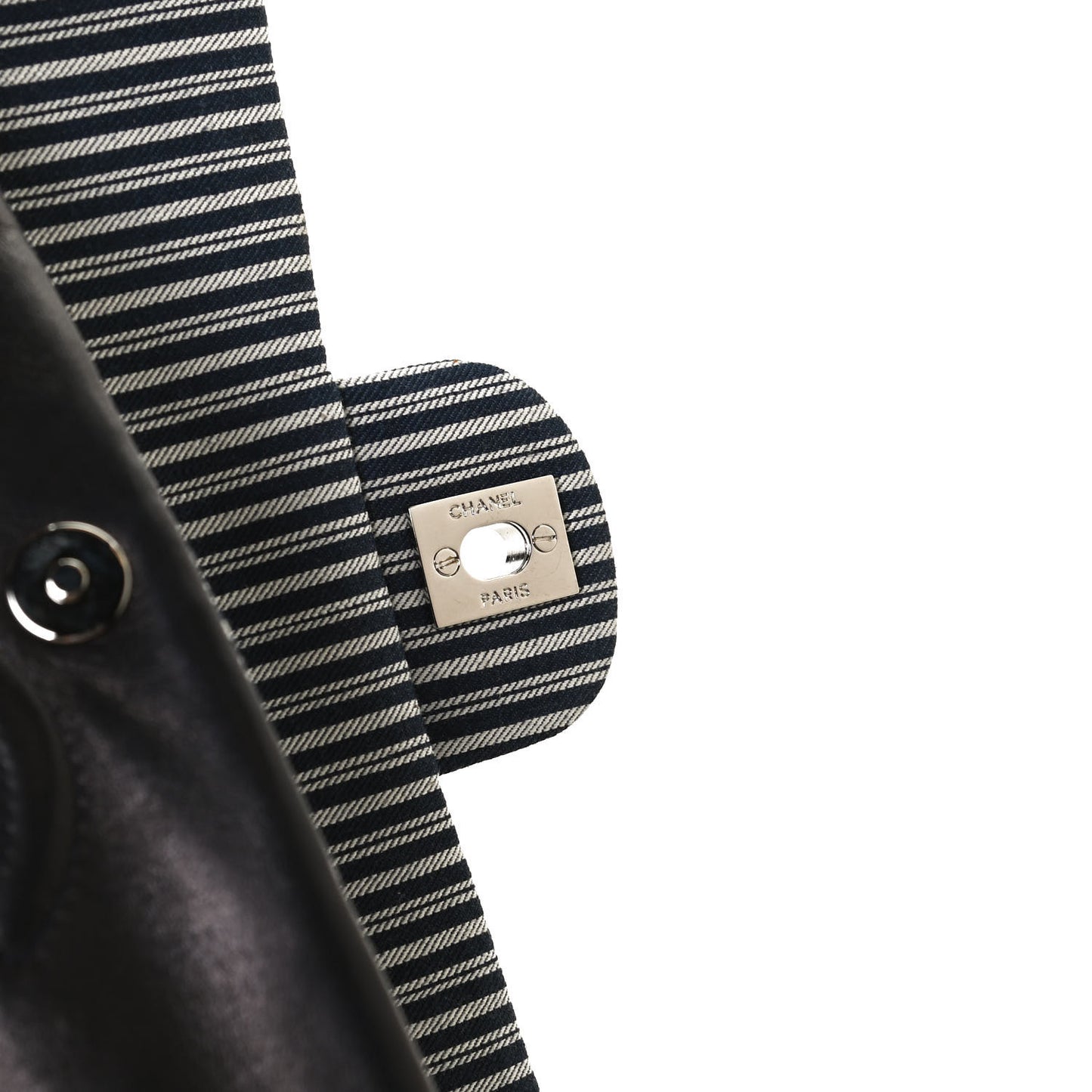 Canvas Sequin Stripe Medium Double Flap Navy Blue