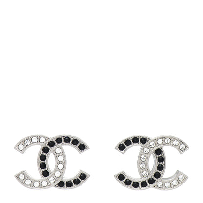 Chanel Crystal CC Earrings Silver Black 1 of 6
