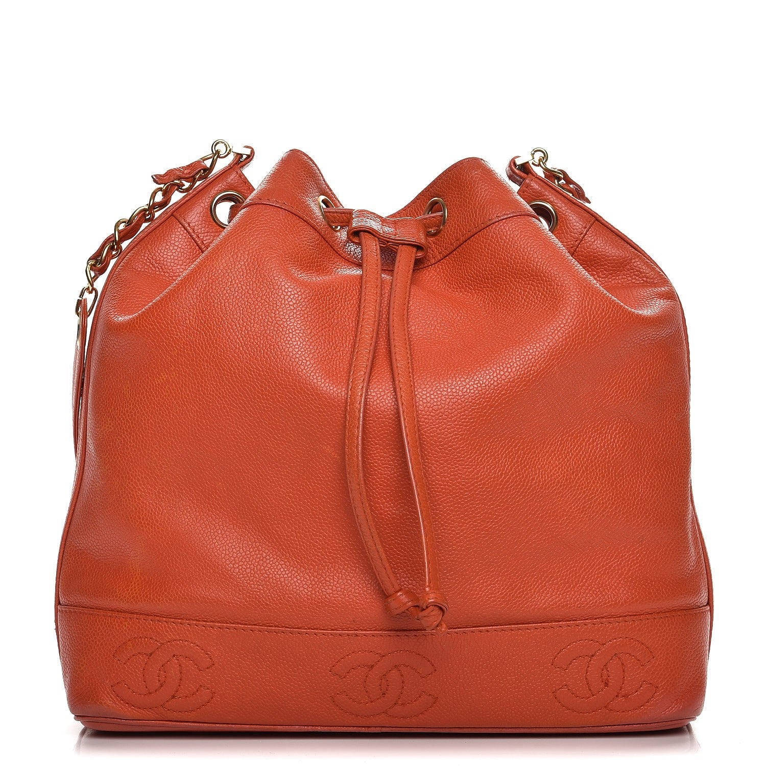 Chanel Caviar CC Drawstring Shoulder Bag Orange 1 of 16
