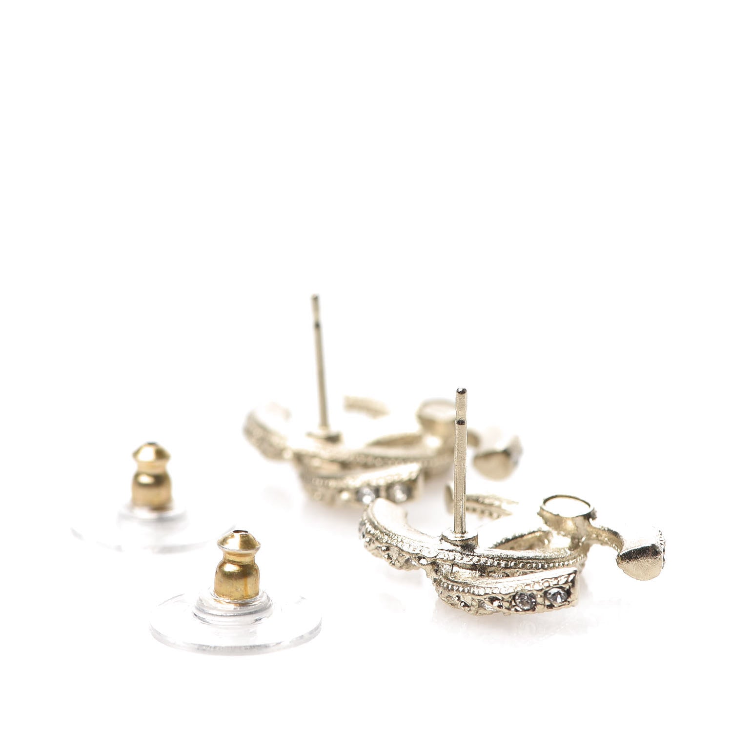 Chanel Crystal CC Earrings Light Gold 3 of 5