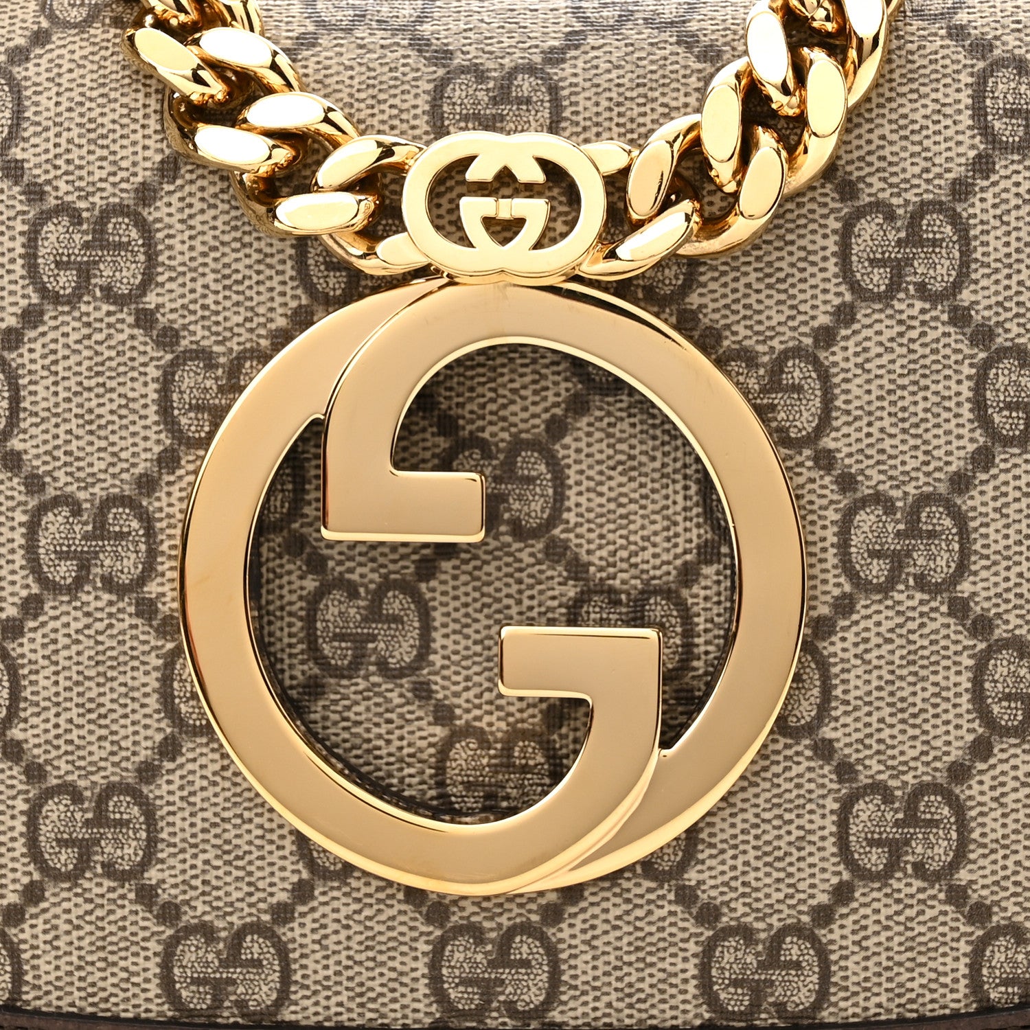 Gucci GG Supreme Monogram Textured Dollar Calfskin Mini Blondie Chain Shoulder Flap Bag Beige Ebony New Acero 8 of 10