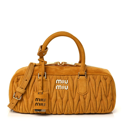 Miu Miu Suede Matelasse Large Arcadie Top Handle Bag Whiskey 1 of 9