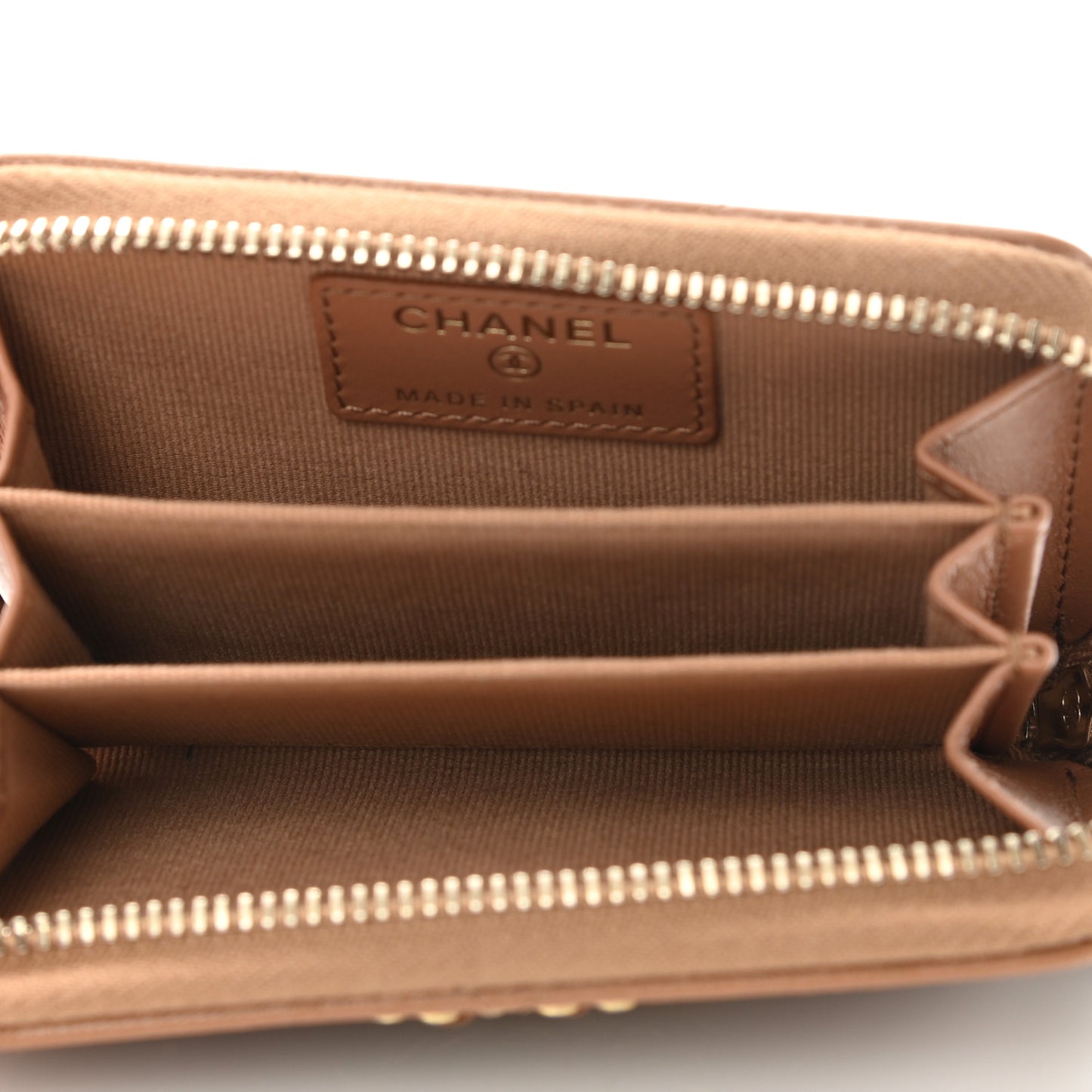 Lambskin Quilted Chanel 19 Zip Around Coin Purse Wallet Brown