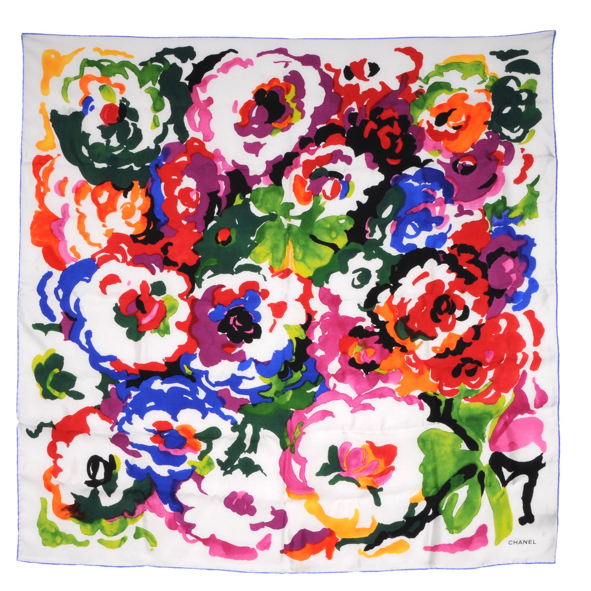 Chanel Silk Camellia Watercolor Flower Scarf 2 of 5