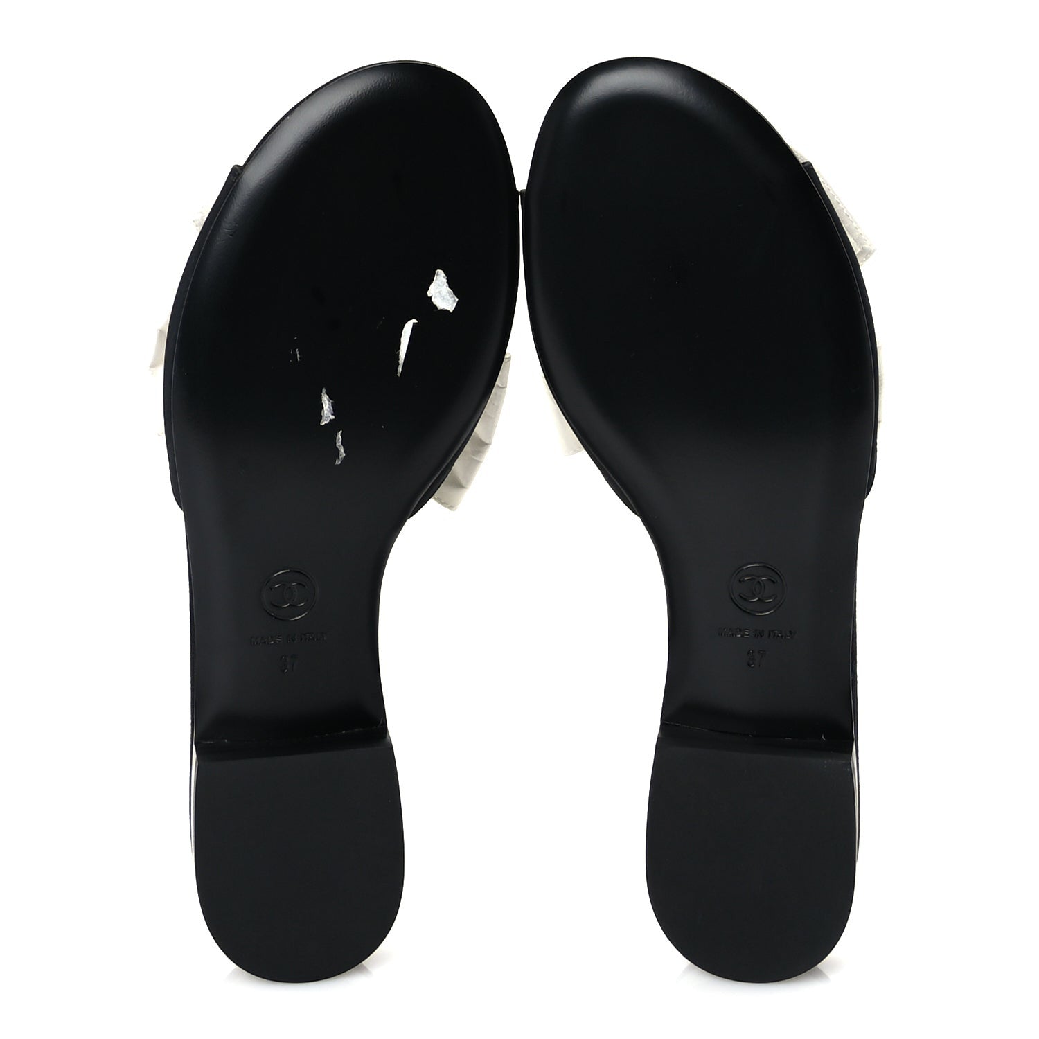Chanel Silk Bow CC Mules 37  Black White 5 of 9