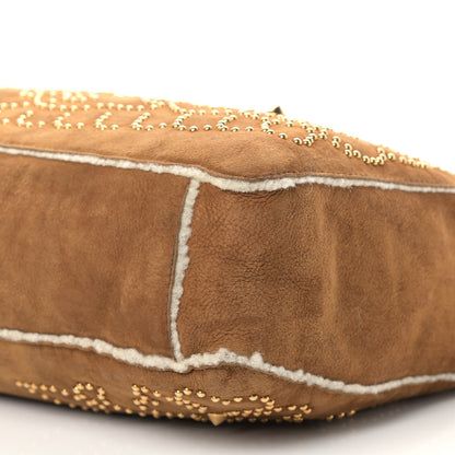 Miu Miu Suede Shearling Studded Tote Brown 9 of 14