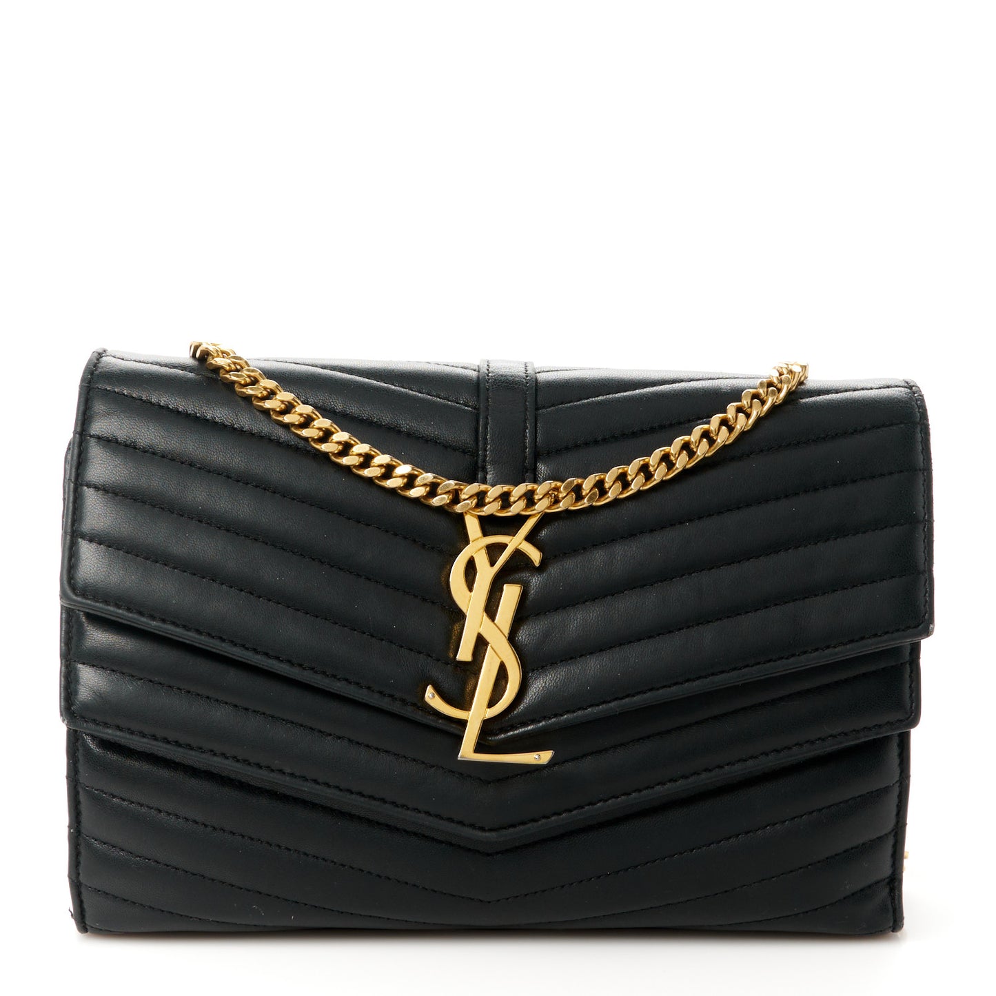 Lambskin Matelasse Chevron Monogram Sulpice Chain Wallet Black