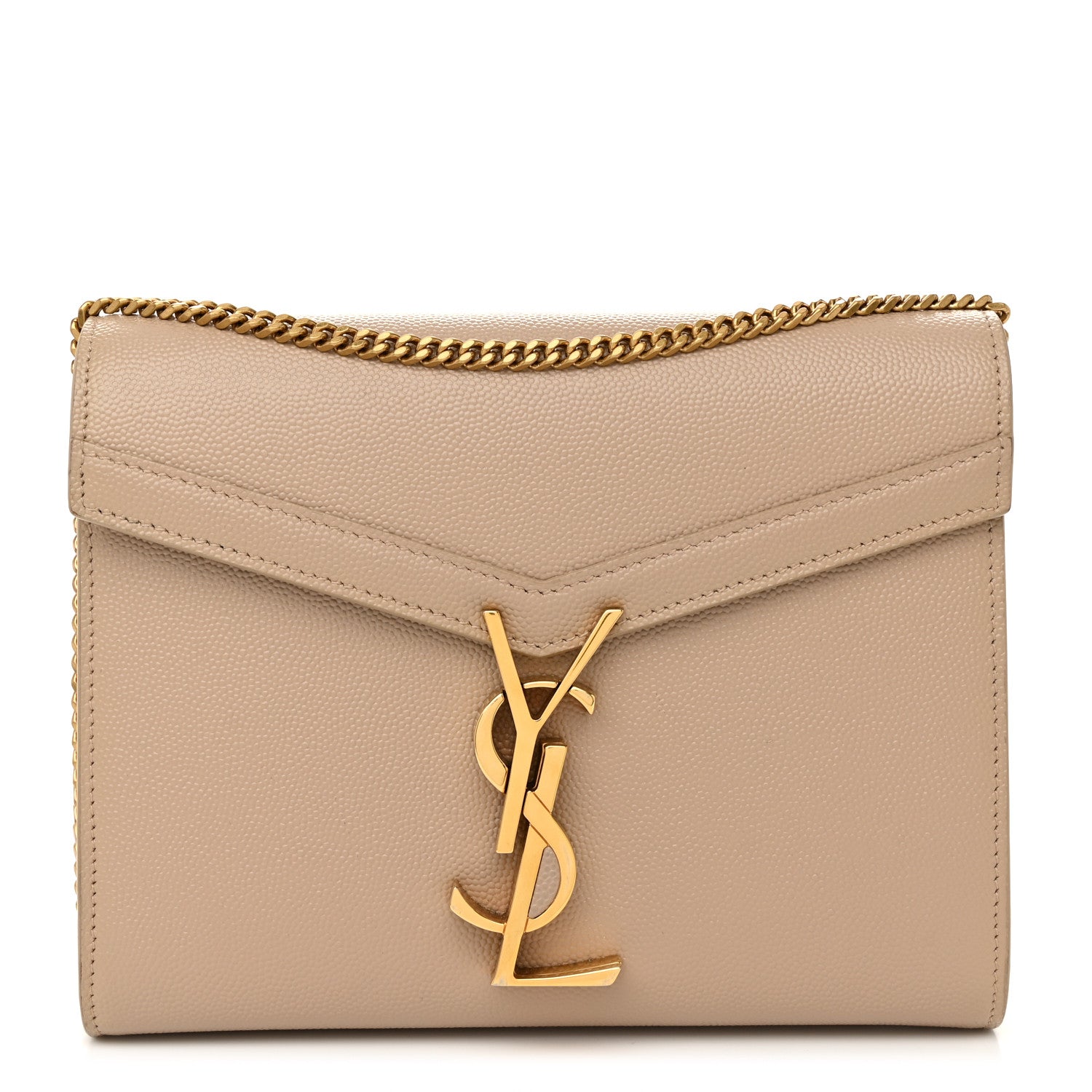 Saint Laurent Grain De Poudre Monogram Cassandra Chain Wallet Dark Beige 1 of 12