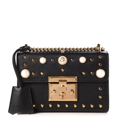 Gucci Calfskin Studded Small Padlock Shoulder Bag Black 1 of 8