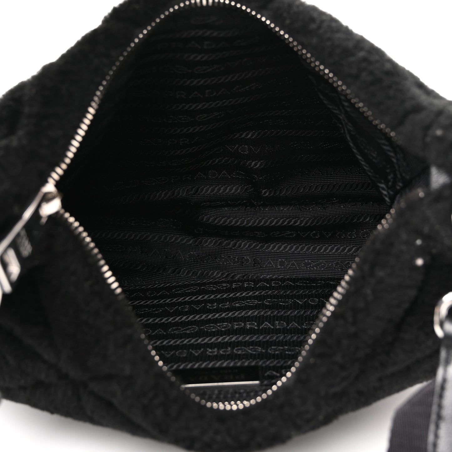 Shearling Nappa Triangle Quilted Patchwork System Shoulder Bag Black