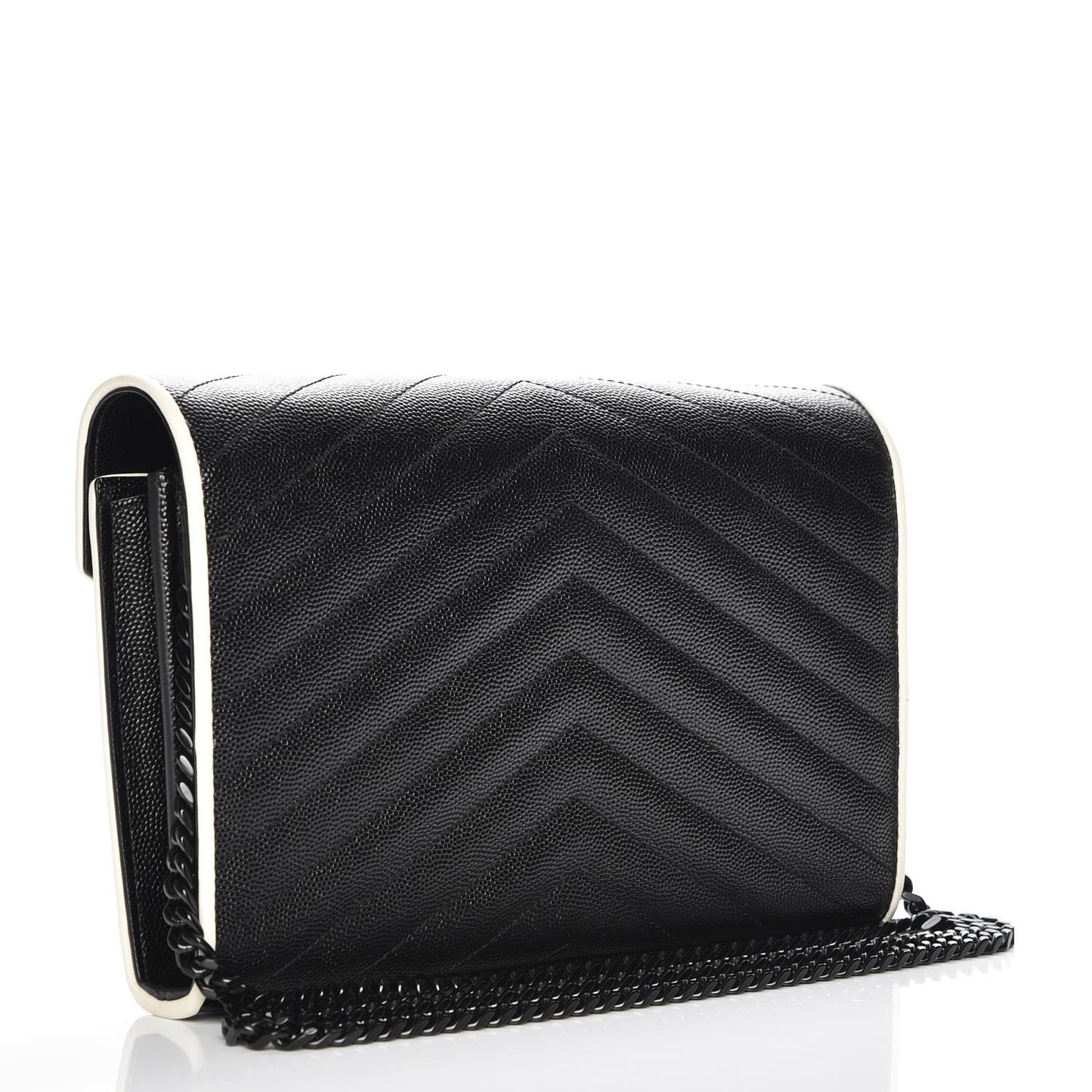 Grain De Poudre Matelasse Chevron Monogram Chain Wallet Black White