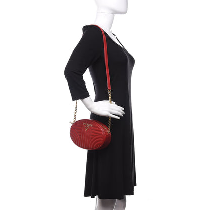 Prada Soft Calfskin Impunture Diagramme Oval Crossbody Bag Fuoco 2 of 9