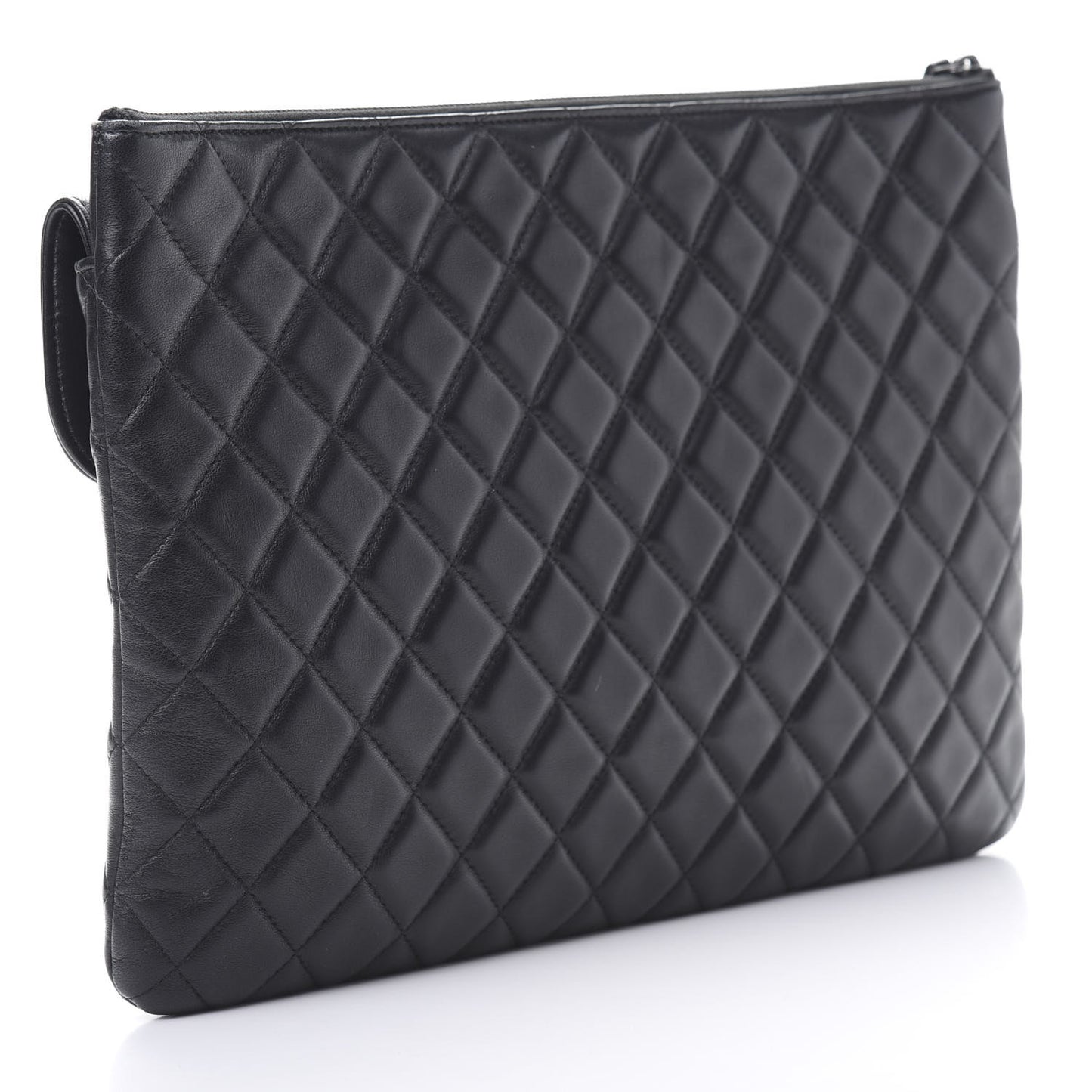 Lambskin Quilted Large Flap Cosmetic Case Black