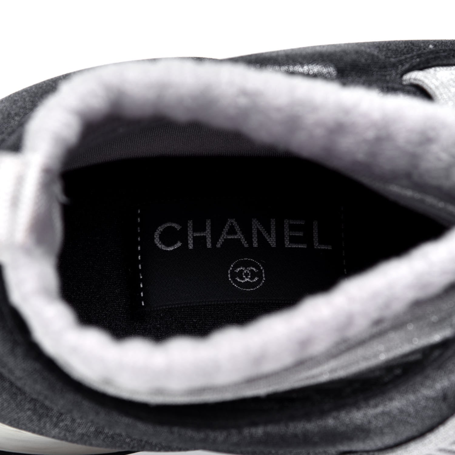 Chanel Glitter Stretch Fabric CC Sneakers 39 Grey Black 6 of 6