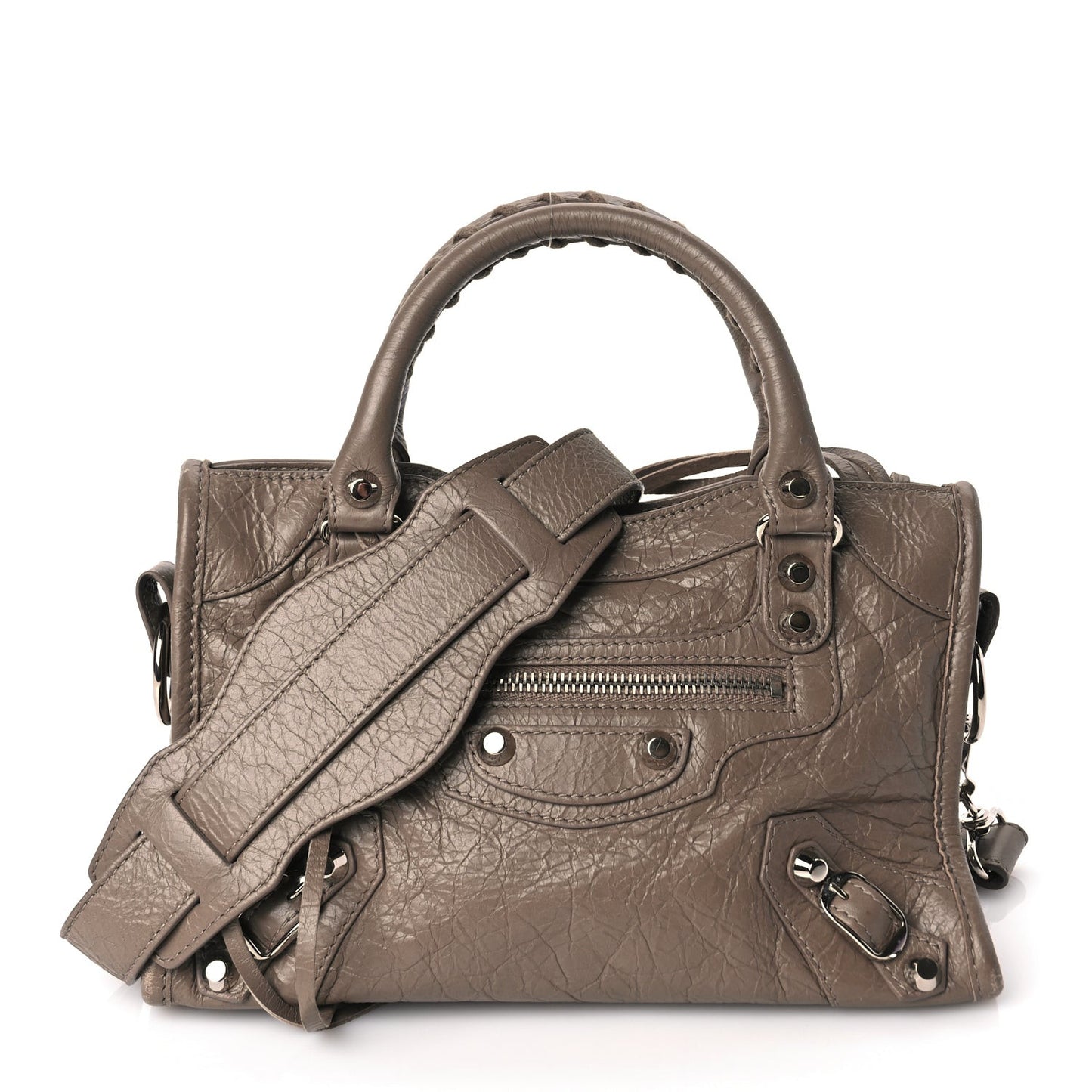 Agneau Classic Silver Hardware Mini City Dark Mink Grey