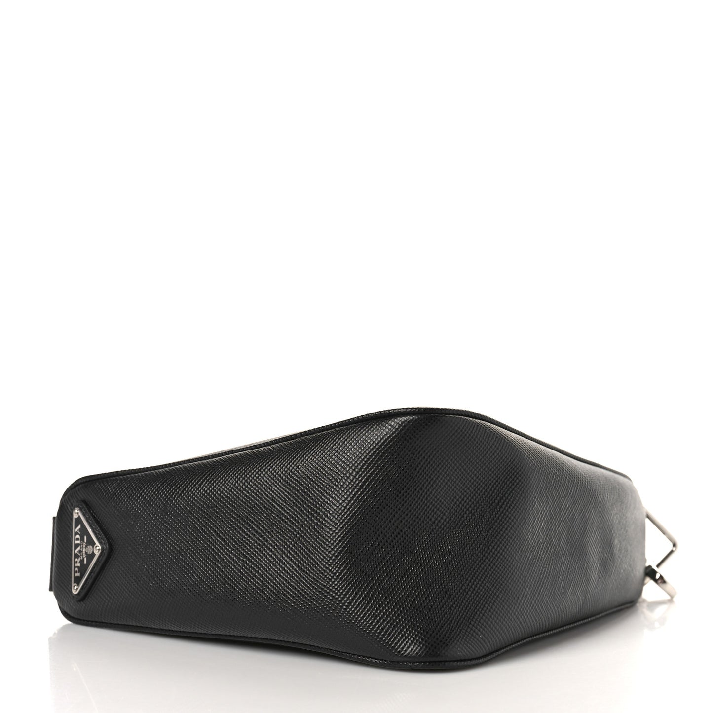 Saffiano Cuir Triangle Logo Embossed Triangle Shoulder Bag Black